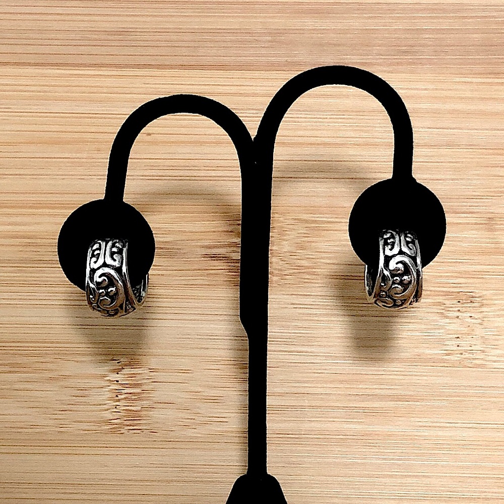 $76 Estate Filigree Scroll Hoop Stud Earrings Sterling 925